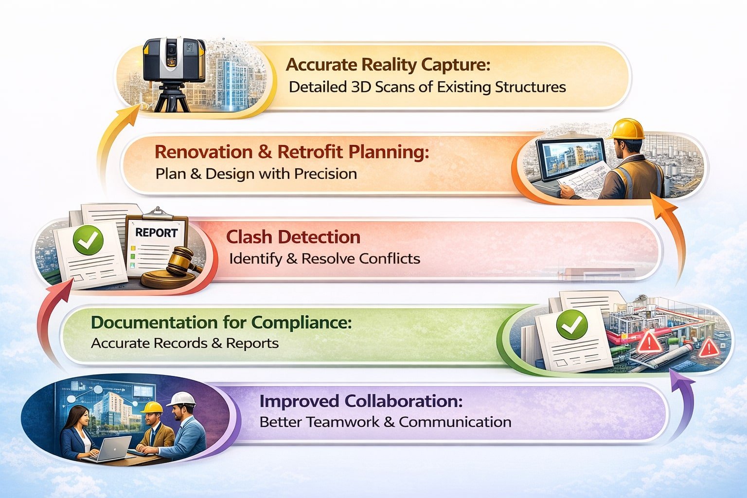 Key roles of point clouds in modern construction include